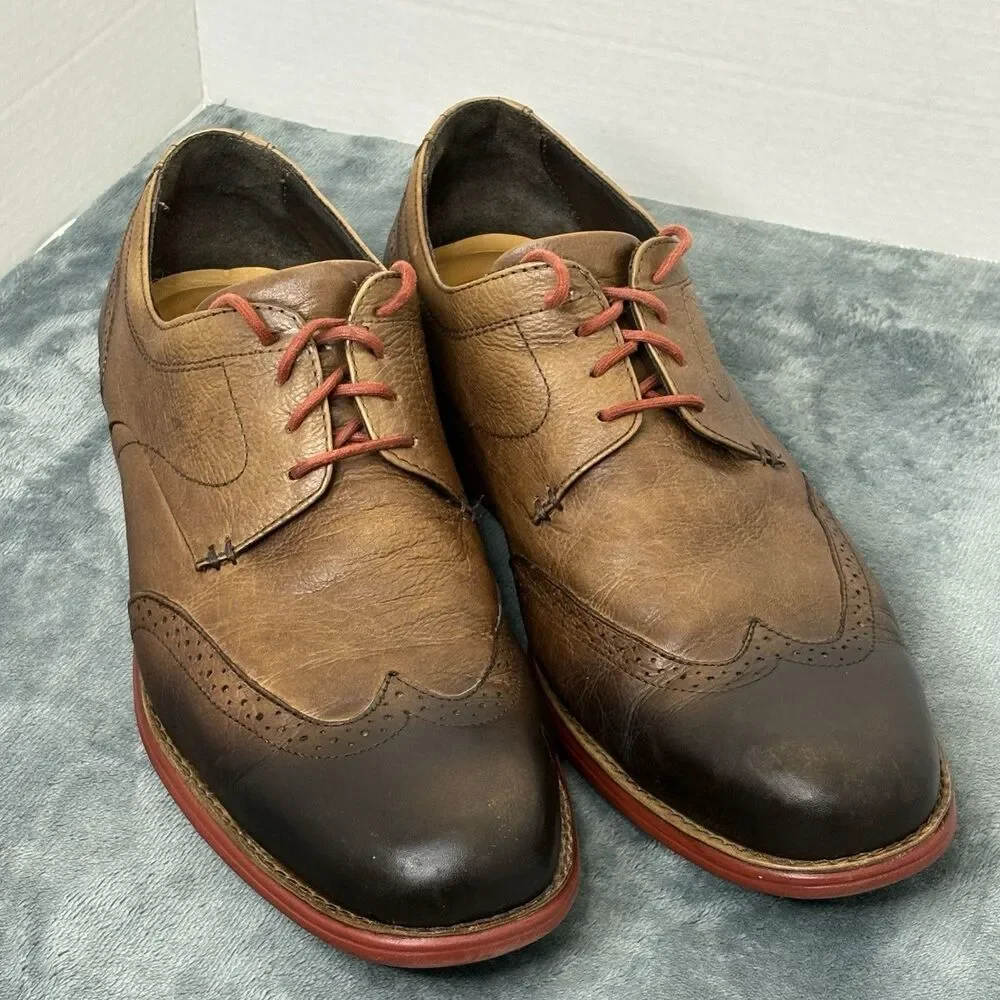 Men's Johnston Murphy Sheepskin Lining Wingtip Oxford Shoes Orange Soles Sz 13M